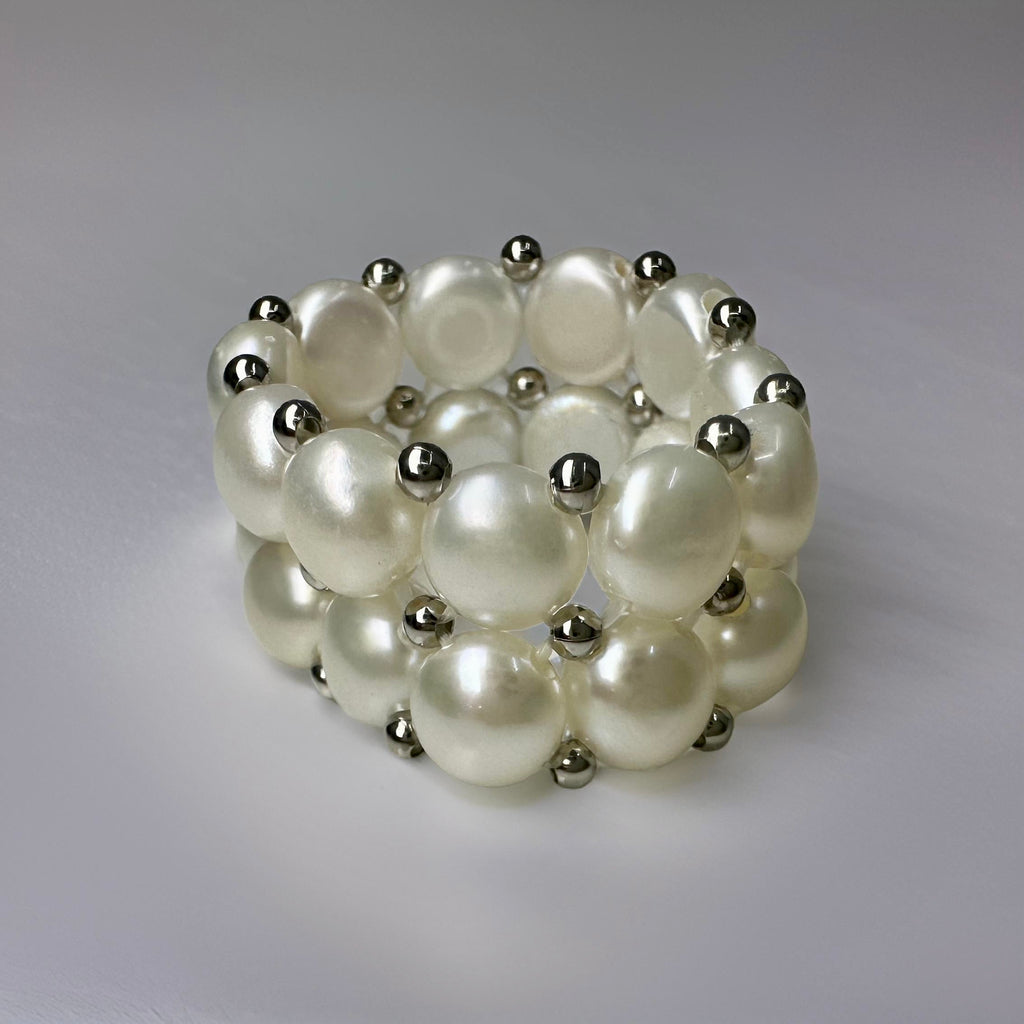 Cultured Freshwater Pearl Stretch Double Band Ring