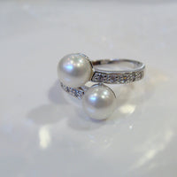 Freshwater Pearl & Cubic Zirconia Silver Ring