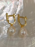 Cultured Freshwater Pearl and CZ Huggie Earrings