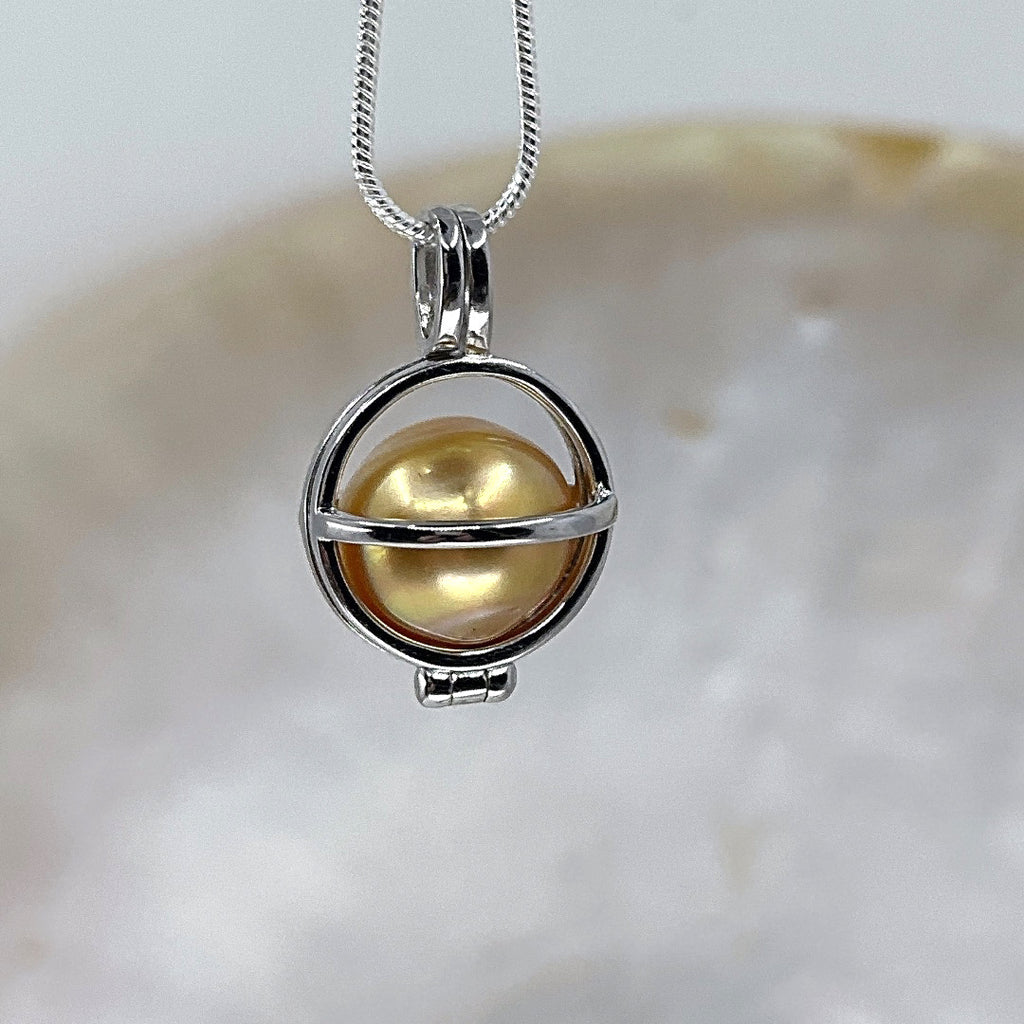 Silver Golden Pearl Pendant Cage Pendant