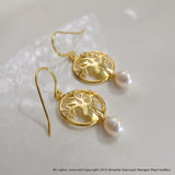 Cultured Freshwater Pearl Boab Tree Earrings Round Gold