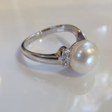 Cultured Freshwater Pearl & Cubic Zirconia Ring
