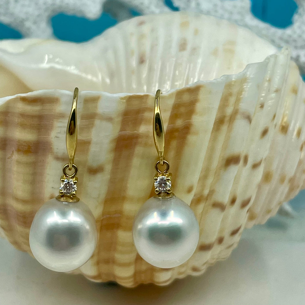 Broome Pearl Diamond 18ct Gold Hook Drop Earrings