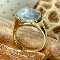 Unique Broome Large Keshi Pearl 9ct Gold Ring