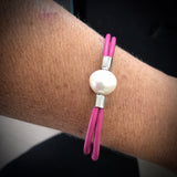 Cultured Freshwater Pearl Leather Bracelet Pink