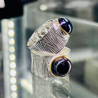 Cultured Black Pearl Sterling Silver Ocean Ring