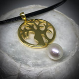 Cultured Freshwater Pearl Boab Tree Pendent Round Gold