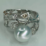 Broome Pearl Ring Sterling Siver Champagne Argyle Diamond