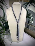 Cultured Freshwater Pearl Multi Stand Silk Ribbon Lariat Necklace