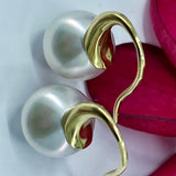 9ct Large Hook Broome Pearl Gold Earrings