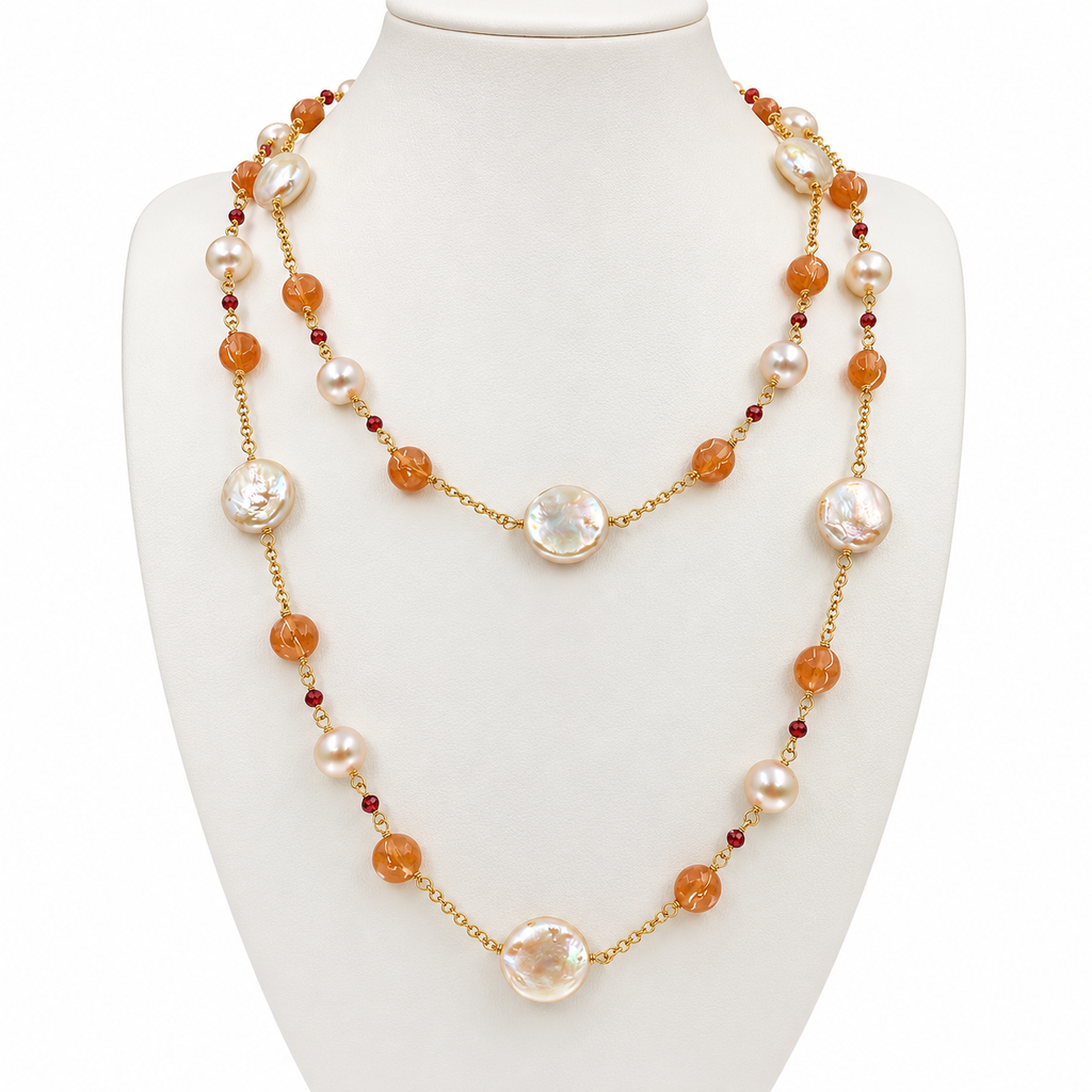 Cultured Freshwater Pearl Sunstone Gem Necklace