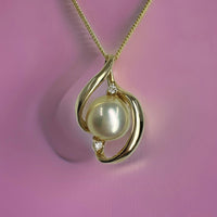 Golden South Sea Pearl Fancy Swirl Diamond Pendant