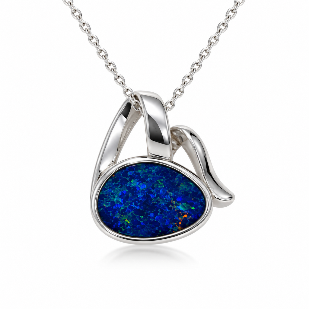 Australian Opal Blue Flow Sterling Silver Pendant