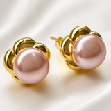 Cultured Freshwater Pink Pearl Flower Gold Studs