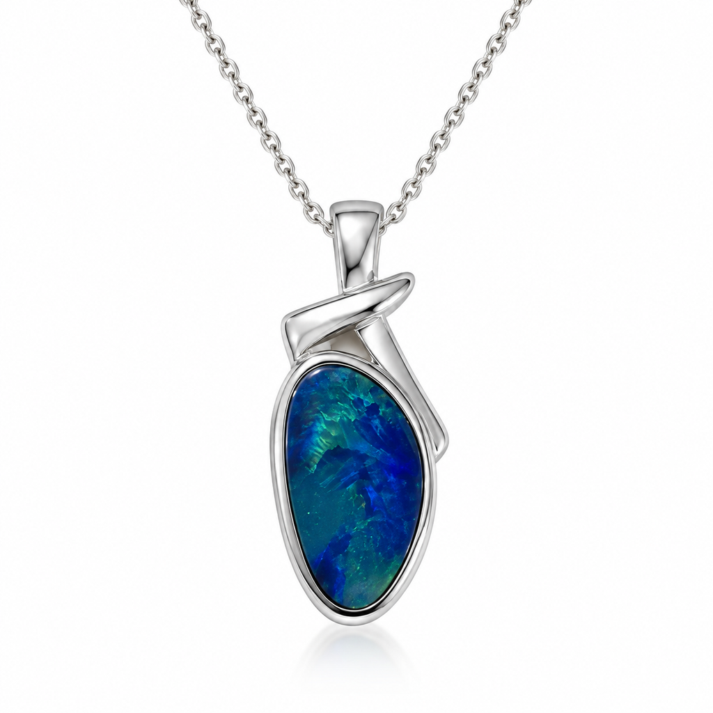 Australian Opal Sculptured Wave Sterling Silver Pendant