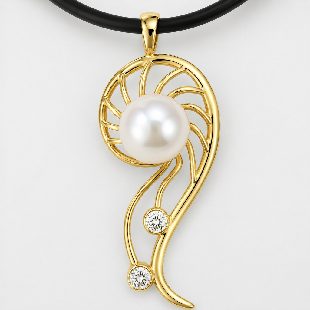 Cultured Freshwater Mangrove Cubic Zirconia Gold Pendant