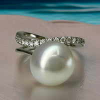 Broome Pearl and 9ct White Gold Diamond Ring