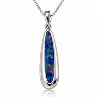 Australian Opal long Teardrop Silver Pendant