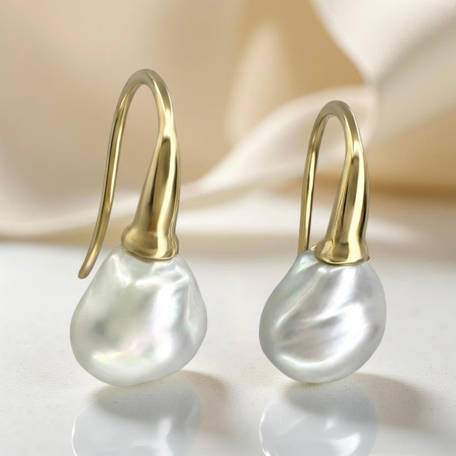 Broome Keshi Pearl 9ct Gold Hook Earrings