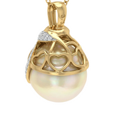 9ct Golden South Sea Pearl Diamond Fancy Heart Pendant