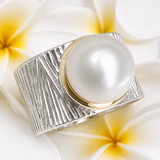 Cultured white Pearl Sterling Silver Ocean Ring