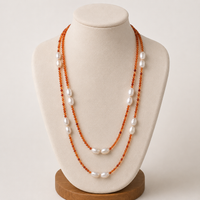 Cultured Freshwater Pearl Red Agate Strand Necklace