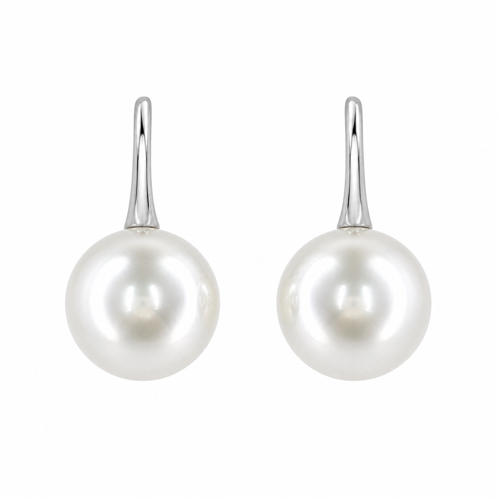 Broome Pearl Oval 9ct White Gold Classic Hook Earrings