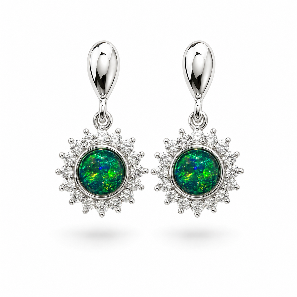 Australian Opal Sterling Silver 925 CZ Star Earrings