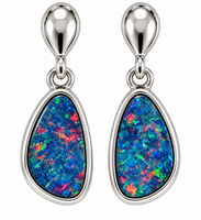 Australian Opal Blue Emerald Green with Aqua and Red Earrings