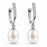 Cultured Freshwater Pearl and CZ Huggie Earrings