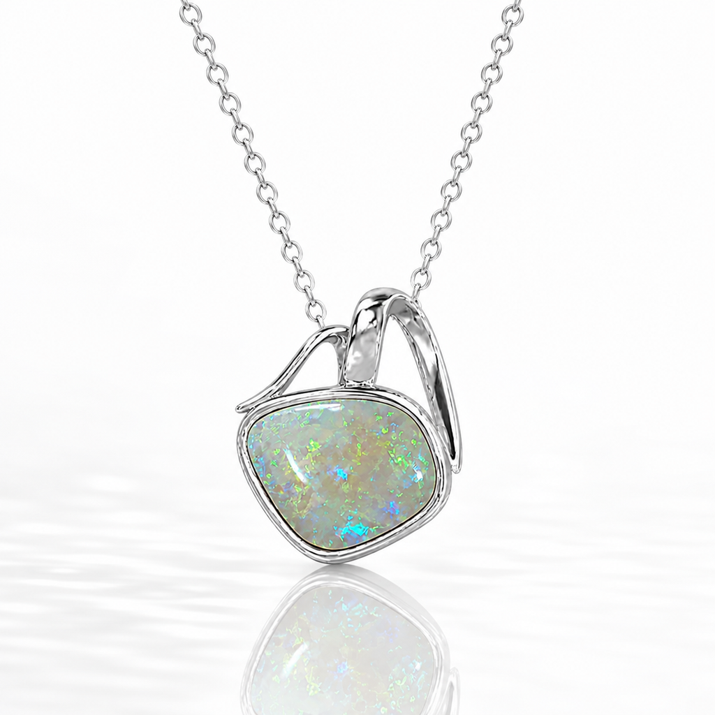 Australian White Opal Sterling Silver 925 Pendant