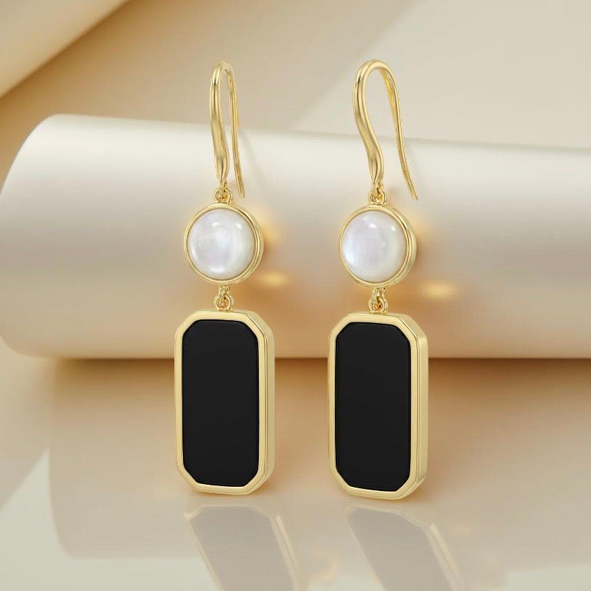 Onyx and Pinctada Mother of Pearl Earrings