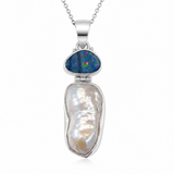Australian Opal & Baroque Pearl Sterling Silver Pendant