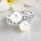 Double Pearl Cubic Zirconia 925 Sterling Silver Ring
