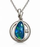 Australian Opal Matte Silver Halo Cubic Zirconia Pendant