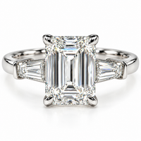 2.09ct Emerald Cut Trilogy Lab Grown Diamond Ring 18K white Gold