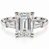 2.09ct Emerald Cut Trilogy Lab Grown Diamond Ring 18K white Gold