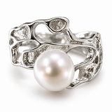 Cultured Freshwater Pearl Silver Seaweed Ring 