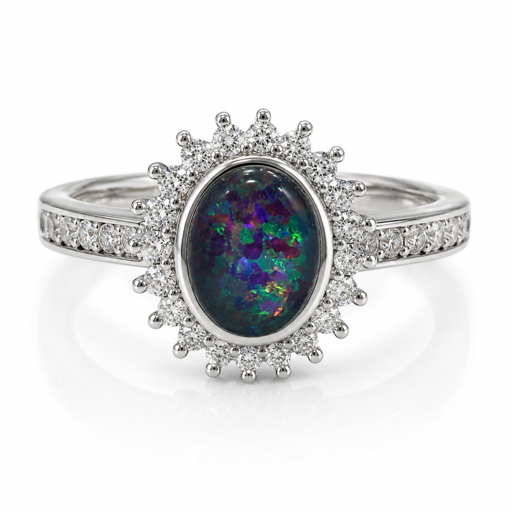Australian Opal Cubic Zirconia 925 Sterling Silver Ring