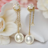 Broome Pearl Diamond Flower Chain 18ct Gold Earrings