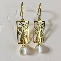 Cultured Freshwater Pearl Boab Tree Earrings Gold