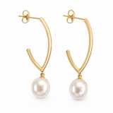 Cultured Freshwater Pearl Stud Drop Gold Earrings