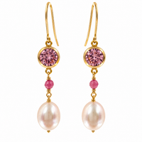 Freshwater Pearl Pink Cubic Zirconia Gold Earrings