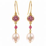 Freshwater Pearl Pink Cubic Zirconia Gold Earrings