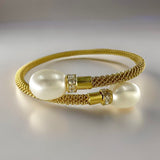 Cultured Freshwater Pearl and CZ Mesh Bracelet