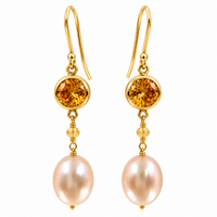 Freshwater Pearl Drop Yellow Cubic Zirconia Gold Earrings