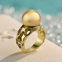 Golden South Sea Pearl Tidal Moon 9ct Gold Ring