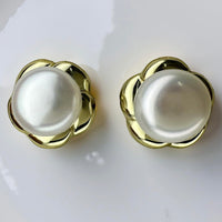 Cultured Freshwater Pearl Flower Stud Gold Earrings