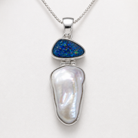 Australian Opal & Baroque Pearl Sterling Silver 925 Pendant 