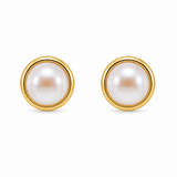 Cultured Freshwater White Pearl Studs Gold